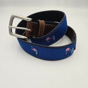 Brooks Brothers Men's Canvas and Leather Belt with Flamingos, Size 34
